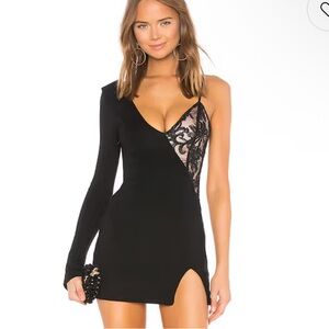 h:ours Keegan Black Lace One Shoulder Mini Dress - XS